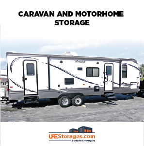 Parked caravan in a storage facility