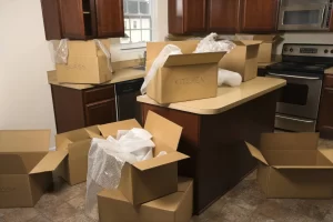 open cardboard boxes in the room for packing items